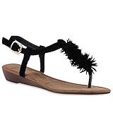 rieker dianette rosa  Damen Dianetten Fransen Sandalen Leder-Optik Trend Schuhe 120453 Schwarz Velours 38 Flandell
