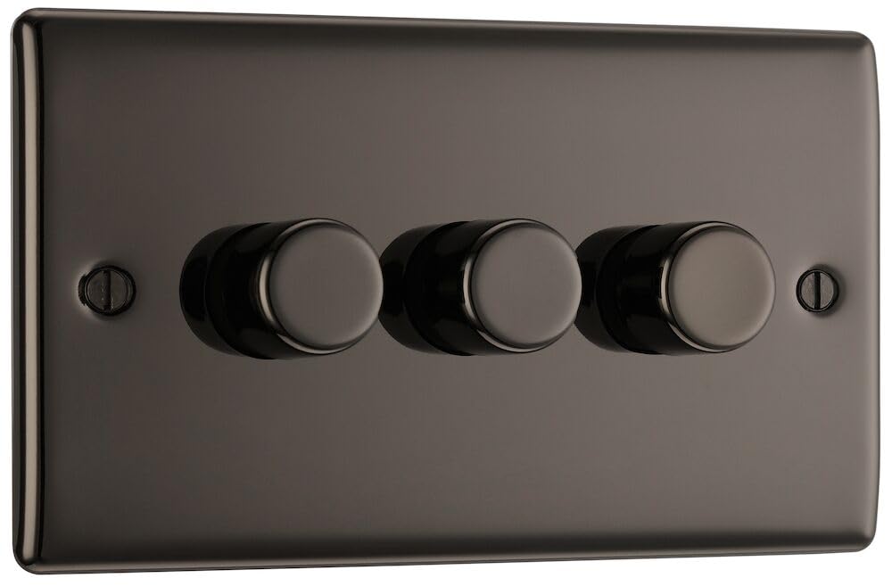 British General Black Nickel Bg Electrical Intelligent Triple Wall Dimmer Switch, 2 Way, Raised Profile, Round Edges, Nexus Metal, Nbn83