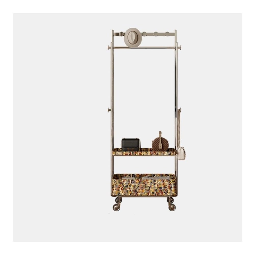 Clothes Rack Portable Stainless Steel Clothes Rack with Basket - Modern Movable Coat Stand for Bedroom Living Room