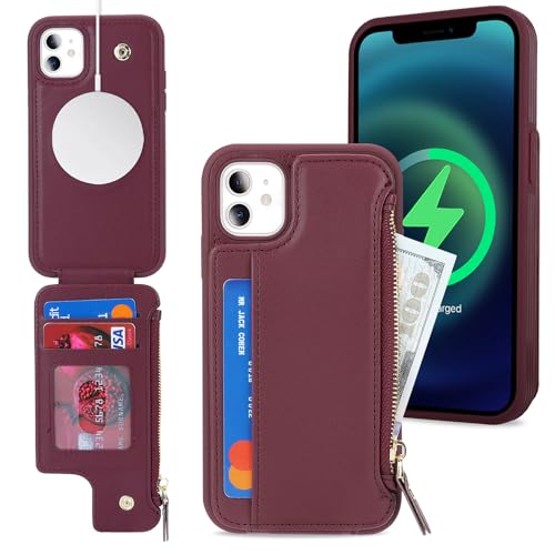 Étui portefeuille en cuir iPhone 11 Lipvina avec porte-cartes et fermeture éclair