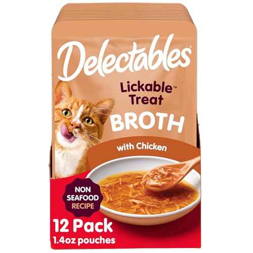 Hartz Delectables Savory Broths Lickable Wet Cat Treats for Adult & Senior Cats, Non-Seafood Chicken, 1.4 Ounce (Pack of 12)