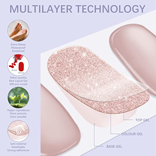 Semi Cured Gel Pedi Strips Glossy Gel Toenail Stickers Semi-Cured Gel Pedicure Strips Long Lasting Gel Pedicure Nail Wraps Sticker Salon Nails At Home Requires Uv Light Pedicure Kit #TOP3