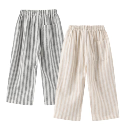 Ashmyova Classic Casual Pants for Boys Thin Cotton Stripe Elastics Waist Spring Summer Trousers Toddler Long Pants 2Pcs4