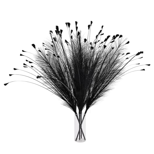 SendyFeather Black Pampas Grass Decor 4pcs 25 Inch Faux Pampas Grass Artificial Pampas for Boho Home Decor Table Decorations Wedding Centerpieces & Vase Filler