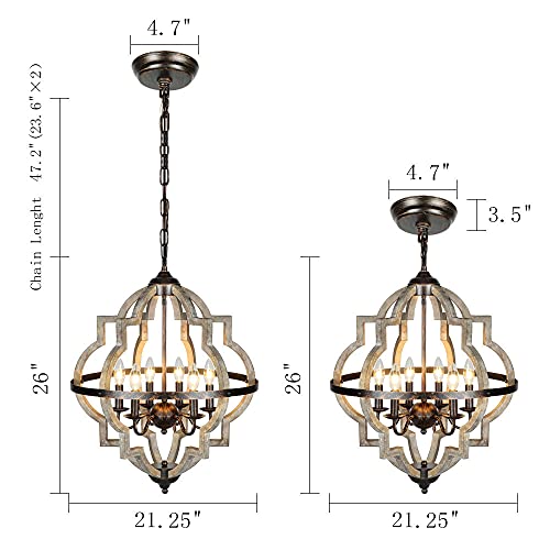 T&A Orb 6-Light Farmhouse Chandelier, Stardust Finish Rustic Brown Chandelier,Wood And Iron Component Vintage Island Light For Kitchen Dining Room Foyer #TOP4