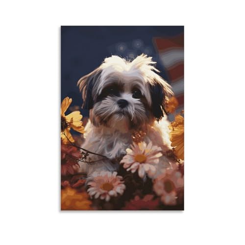 Toile Shih Tzu moderne BVNMT : sublimez un mur vide avec cette décoration fleurie