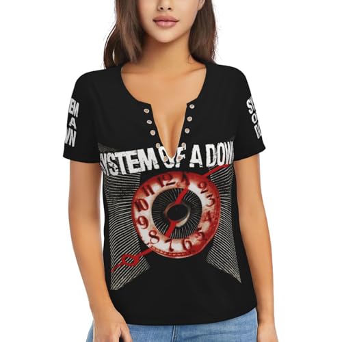 T-shirts à Bande Système Tops Femmes Sexy Manches Courtes Col en V Profond Impression Graphique T-Shirt Décontracté Tops Blouse Fans, L