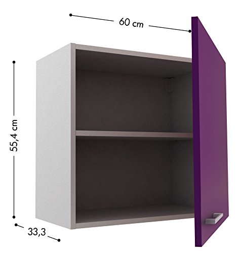 Berlioz Creations PRIMA PG6HPA Hängeschrank für Küche, 1 Dekortür in glänzender Auberginefarbe, 60 x 33,3 x 55,4 cm, 100 Prozent französische Herstellung - Image 3