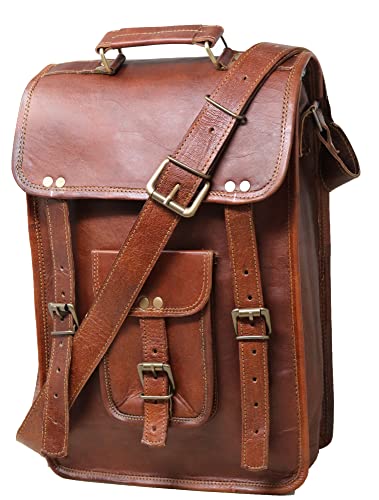 13' Brown Small Leather Messenger Bag Shoulder Bag Cross Body Vintage Messenger Bag For Women & Men Satchel Man Purse Compatible With Ipad & Tablet