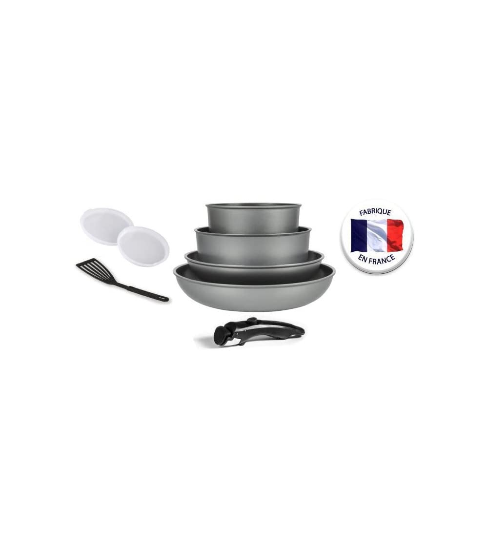 Set De 2 Casseroles Arthur Martin AM9341 - Gris Mat - Compatible Induction - Poignée Amovible + Protège-poêles