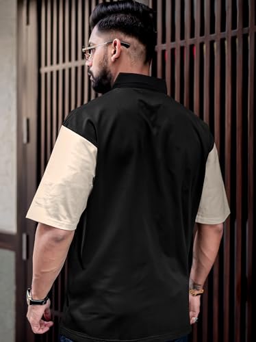 Image of Maniac Mens Printed Polo Neck Half Sleeve Cotton Oversized T-Shirt for Men - Casual Cotton Tee