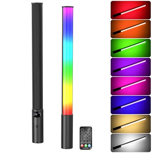 Lookmein RGB LED Light Wand 360°RGB Handheld Video Light Stick for Studio Photography, Battery Powered Tube Lights, 12 Lighting Effects, 2500-6500K Dimmable Camera Light with LCD