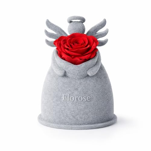 Preserved Rose Angel Gift for Women – Real Eternal Rose Guardian Angel Figurine, Romantic Gift for Mom Wife Girlfriend, Birthday Valentine’s Day Mother’s Day Decor