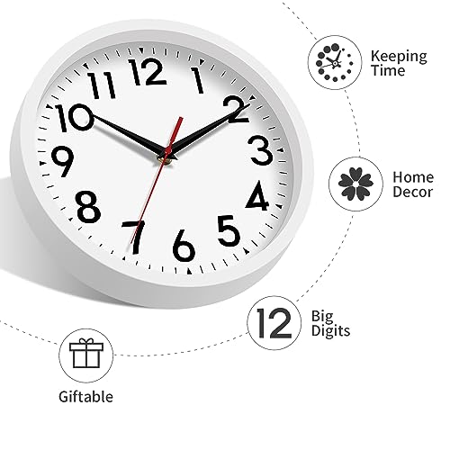 Image of DAXSMY Wall Clock Small Analog 8 Inch Silent Non Ticking Battery Operated Modern Simple Decorative for Kitchen Office Bedroom Bathroom Living Room(White)