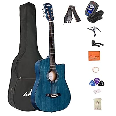 ADM Beginner Acoustic Guitar, Kids Students Cutaway Guitar Bundle Free Lessons with Gig Bag, Tuner, Strap, Picks, Extra Strings etc (Blueburst, 41 Inch)