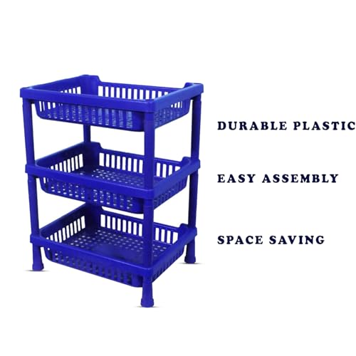 Image of Oblivion Kitchen Organiser Rack - Vegetable Storage Cart, Multipurpose 3 Layer Plastic Storage Stand - Durable Utility Basket for Vegetables, Fruits & Home Utility - Space-Saving Accessory (Pack of 1)