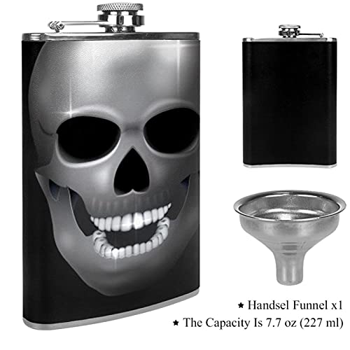 Liquor Hip Flask Metal Skull Flagon 8 Ounce Stainless Steel Pocket Drinking Flask Whiskey Flask With Funnel For Men And Women Festival Gift 3.6X6In #TOP2