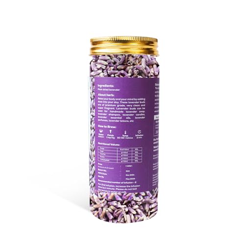Image of TEAFLOOR 100% Dried Natural Lavender Buds Flower Tea: Aromatherapy in every cup || Reduce stress, Authentically Flavorful and Adaptable || Whole Flower Buds, Caffein Free || 35g (Pack of 4) ||