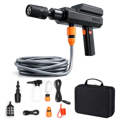Image of STHIRA Car Washer High Pressure Gun 4000mAh 5in1 Washing Spray Foam Cannon | Cordless Rechargeable 4 Gear Pressure Washer for Car Bike Washing, Patios and Garden