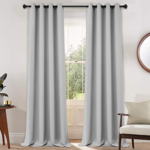 Yakamok Blackout Curtains Room Darkening Thermal Insulated Grommet top Window Curtains for Living Room, 52Wx108L Inch, Light Grey, Set of 2