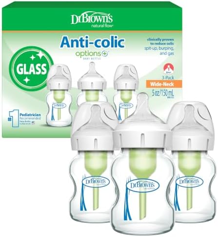 Dr. Brown's Options+ Wide Neck Glass Baby Bottles (Pack of 3, Clear)