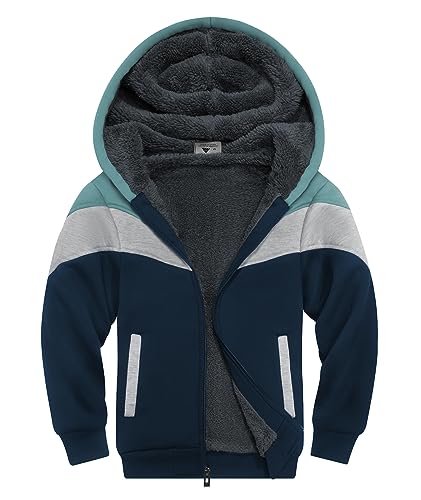 Image of SWISSWELL Boys Fleece Jacket Long Sleeve Sherpa Lined Zip Up Hoodies Soft Warm Sweatshirt Outerwear for Kids 6-15 Years