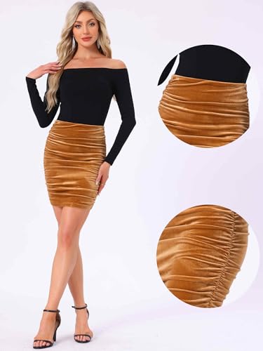 Allegra K Halloween Velvet Skirt for Women's Party Bodycon Ruched Mini Skirts2