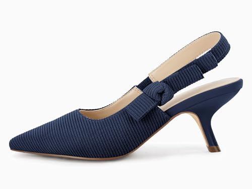 Image of Coutgo Womens Slingback Kitten Heels Closed Pointed Toe Bowknot Knitted Slip On Work Pumps Dress Shoes