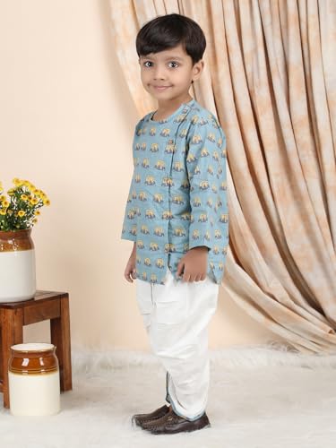 Image of POLKA TOTS Premium Cotton Dhoti Kurta Set for Kids Boys | Traditional Angrakha Style Ethnic Wear for Boys | Kurta Dhoti Set for Kids | Festive & Wedding Clothing Set for Baby