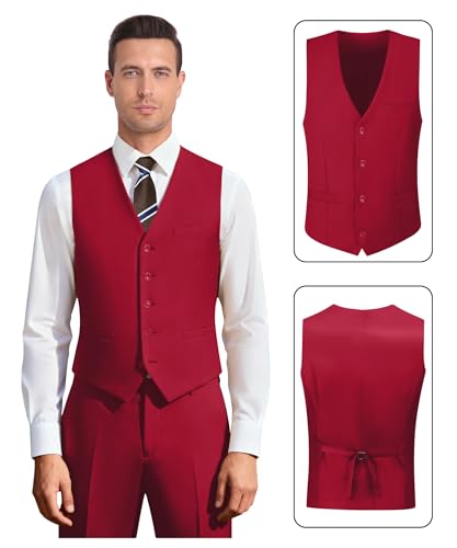 Image of Men's 3 Piece Slim Fit Suit Set, Two Button Blazer Solid Jacket Vest Pants Wedding Business Suit