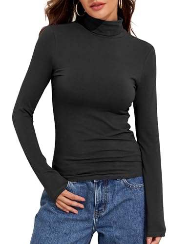 PrettyGuide Women's Turtleneck Top Slim Fit Long Sleeve Cotton Shirts Casual Basic...