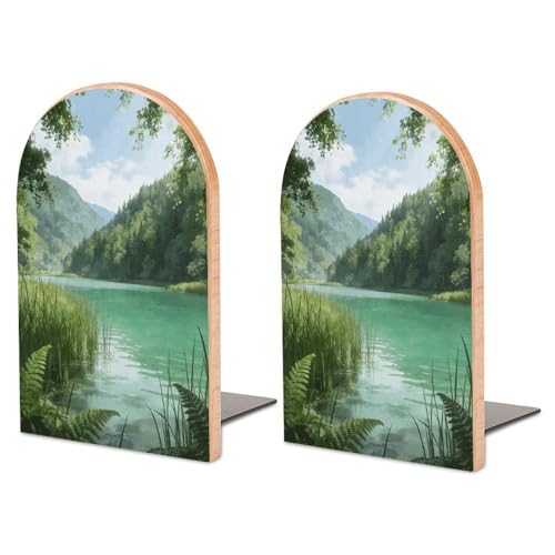 Sujetalibros de madera para estantes organizador de libros resistente verde Shalimar 2