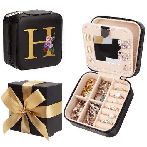 WALLFID Bow-Tied Geschenkdoos, sieradenkistje, cadeau voor dames, verjaardag, cadeaus voor dames, reissieradenkistje, zwart met spiegel, voor horloges, rozetten, oorbellen, halskettingen (H)