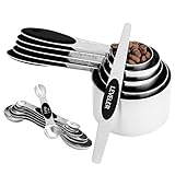 Measuring Cups and Spoons Set, BytyTang Family kitchen 12 Pcs Stainless Steel Magnetic Measuring Cups Stackable Measurement Spoon and 1 Levele Kit with Ergonomic Handle for Baking, Cooking (Black)