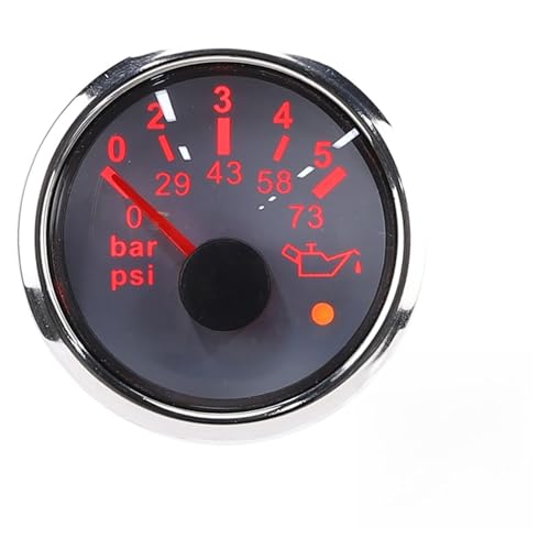 52MM IP67圧力、0 5BAR 0 73PSI未満スチールマリンアラーム付き、2インチ車ヨットボート用油圧計、スチール未満l (Dial white)
