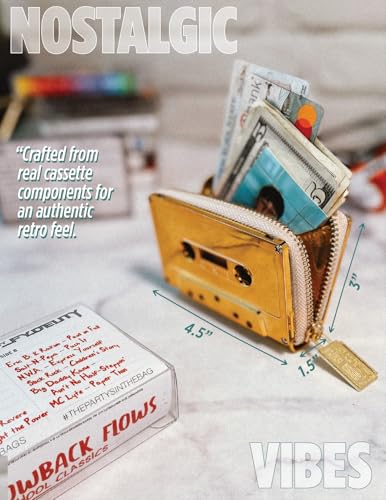 Image of Fydelity Cassette Wallet, Cute Wallet for Women, Retro 80s Card Holder, Gold