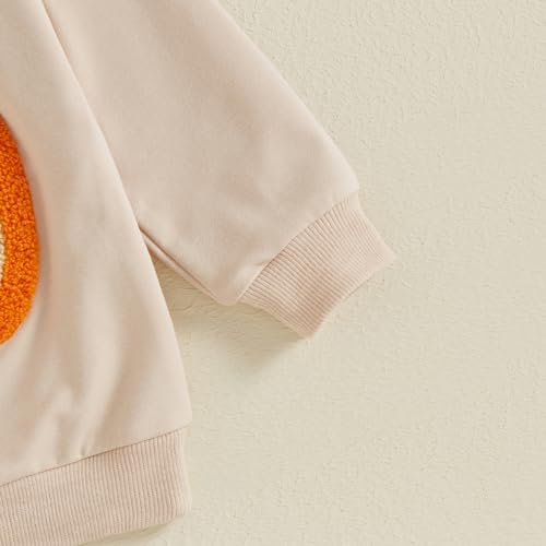 MAHUAOYIXI Girls Boys Halloween Outfits Long Sleeve Tops T-shirt Baby Girls Boys Sweatshirt Crew Neck Pumpkin Embroidery Pullover Unisex Toddler Baby Halloween Clothes (Beige, 18-24 Months) - Image 5