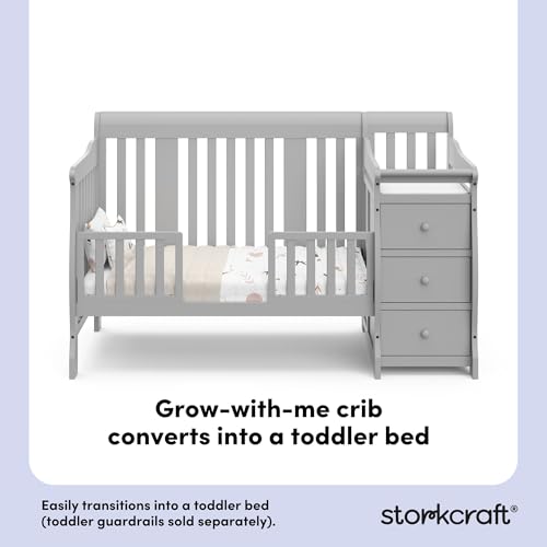 Storkcraft Portofino 5-in-1 Convertible Crib and Changer – Crib and Changing Table Combo with Drawer, Converts to Toddler Bed, Daybed and Full-Size Bed, Storage Drawer (Pebble Gray) - Image 5