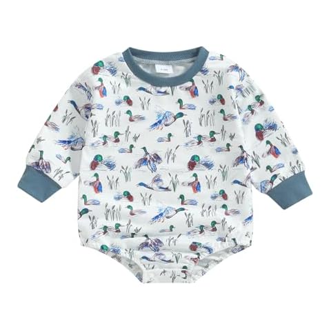 Pudcoco Duck Hunting Baby Clothes Infant Baby Boys Girls Long Sleeve Mallard Duck Sweatshirt Romper Bodysuit (White, 12-18 Months) Cover