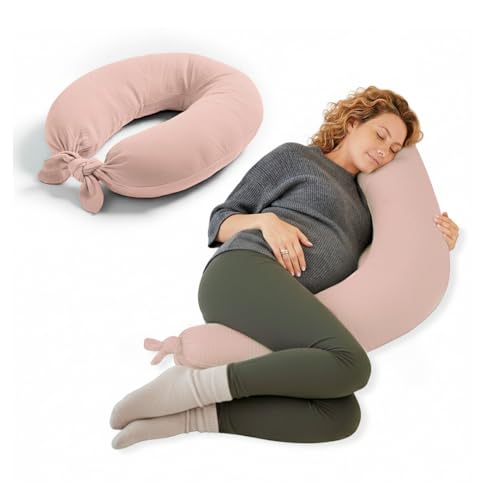 Jané Cojín de Lactancia XXL y Embarazo, Almohada para Dormir y Descanso, Funda 100% Algodón Muselina, Rosa