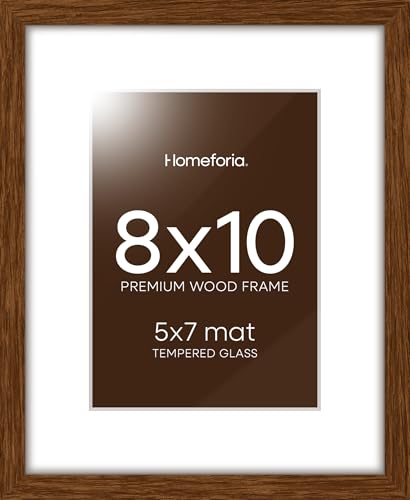 Image of Homeforia 8x10 Picture Frame Brown, High End Dark Oak 8 x 10 Walnut Wooden Frames with Mat 5 by 7 Photo, 8x10 Wood Frame Matted to 5x7 Print, Wall or Tabletop Frame, Tempered Glass, Wall Kit, Set of 2