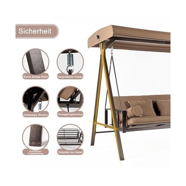 PURPLE LEAF Hollywoodschaukel 3-Sitzer mit Liegefunktion Beige