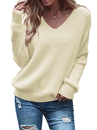 Eurivicy Women's Long Sleeve V Neck Pullover Tops Oversized Chunky