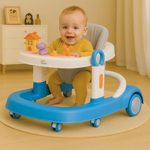 Image of Little Olive Baby Walker for Kids | Adjustable Height Baby Walking Support with Interactive Activity Toy Tray, Comfortable Padded Seat & Smooth Multi-Directional Wheels | Walker for Baby Boys & Girls - Blue
