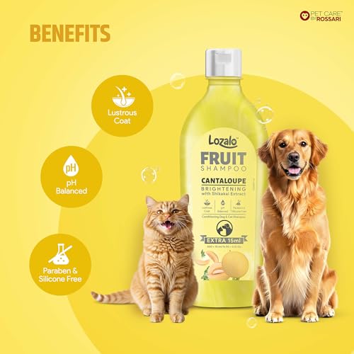 Image of Lozalo Brightening Fruit Pet Shampoo 400 ml, Combo Pack of 2x200ml, Cantaloupe, pH Balanced, Paraben Free Conditioning Shampoo for Dogs & Cats of All Breeds, with Shikakai Extract