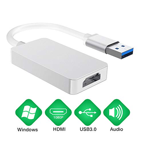 Comter Adaptador USB 3.0 a HDMI, Adaptador USB a HDMI,Adaptador de vídeo HD 1080P para portátil HDTV TV Windows 7/8/10 PC, (no Mac & Vista) (Silver)