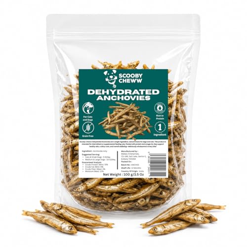 Image of Dehydrated Anchovies Fish Treats for Cats & Dogs, 100% Natural Single Ingredient Dried Fish Snack, High Protein & Omega-3 Rich Pet Treat for Healthy Skin & Overall Wellness, 100g