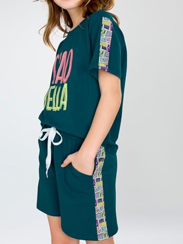 Image of ZEYO Night Suit for Girl's Typography Printed Cotton Night Dress of Top and Short's Set 5552