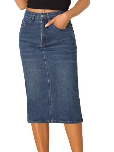 Allegra K Casual Denim Skirt for Women's High Waist Split