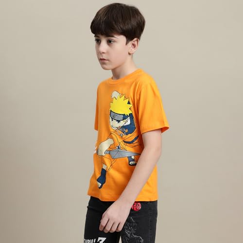 Image of Kidsville Official Naruto Anime Boys Half Sleeves Round Neck Graphic Character Printed Regular Fit Pure Breathable Cotton Fabric Tshirt